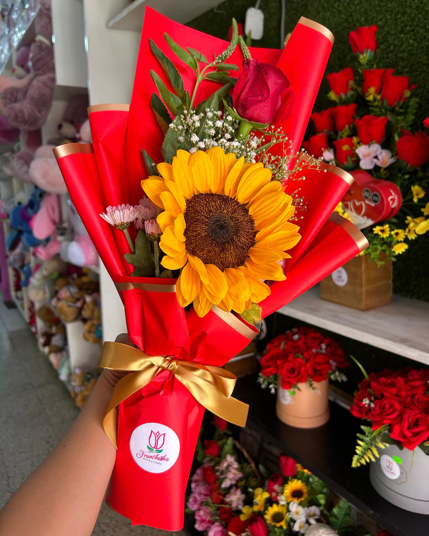 Ramo con 1 rosa y 1 girasol