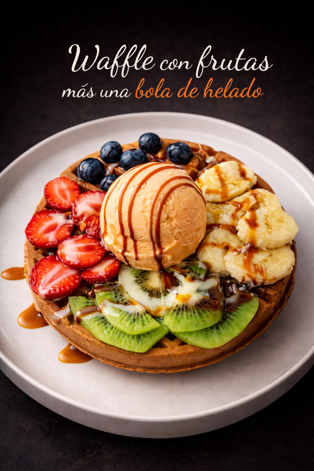 Waffle acompañado con helado