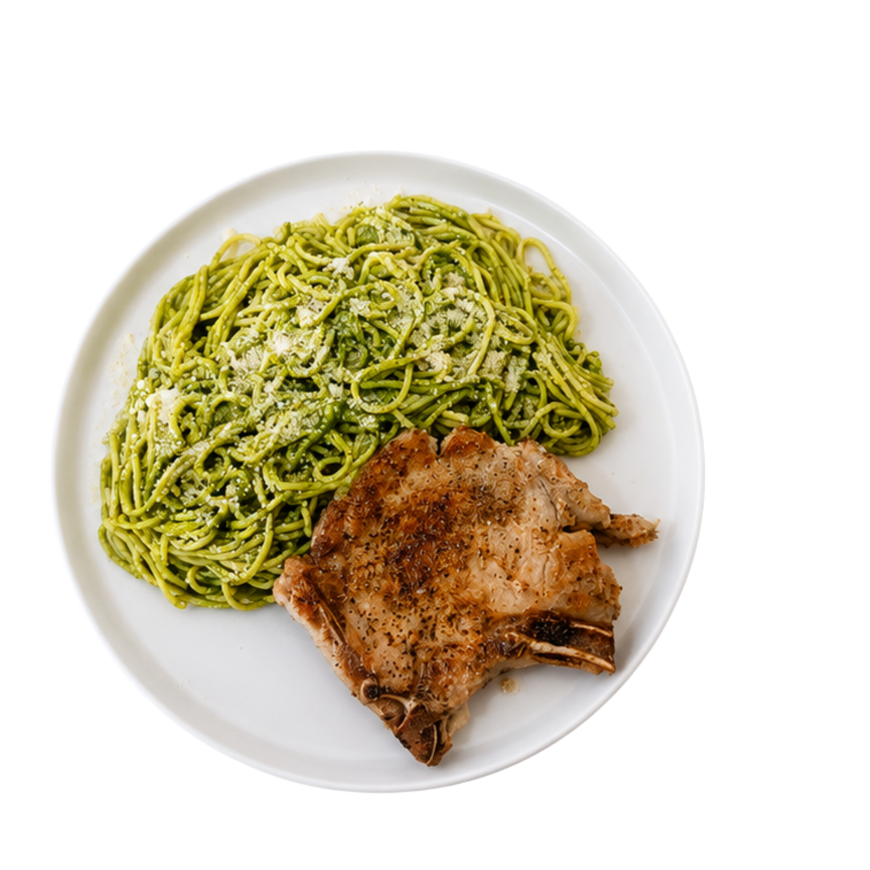 Tallarines Verdes con Chuleta de Cerdo