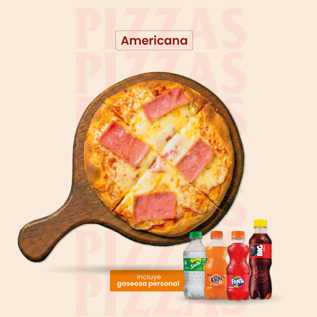 Mini Pizza Americana + Gaseosa Pequeña