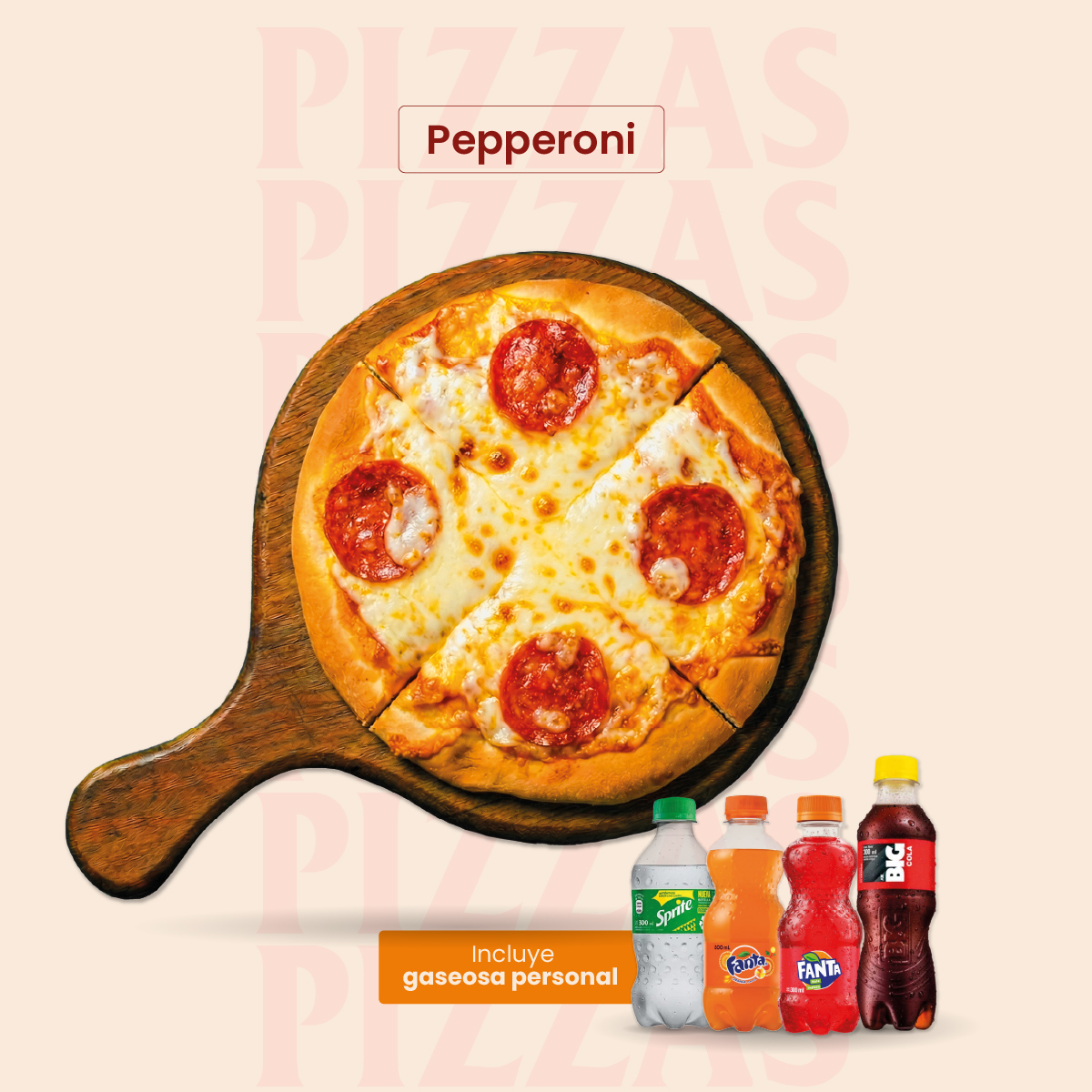 Mini Pizza Pepperoni + Gaseosa Pequeña