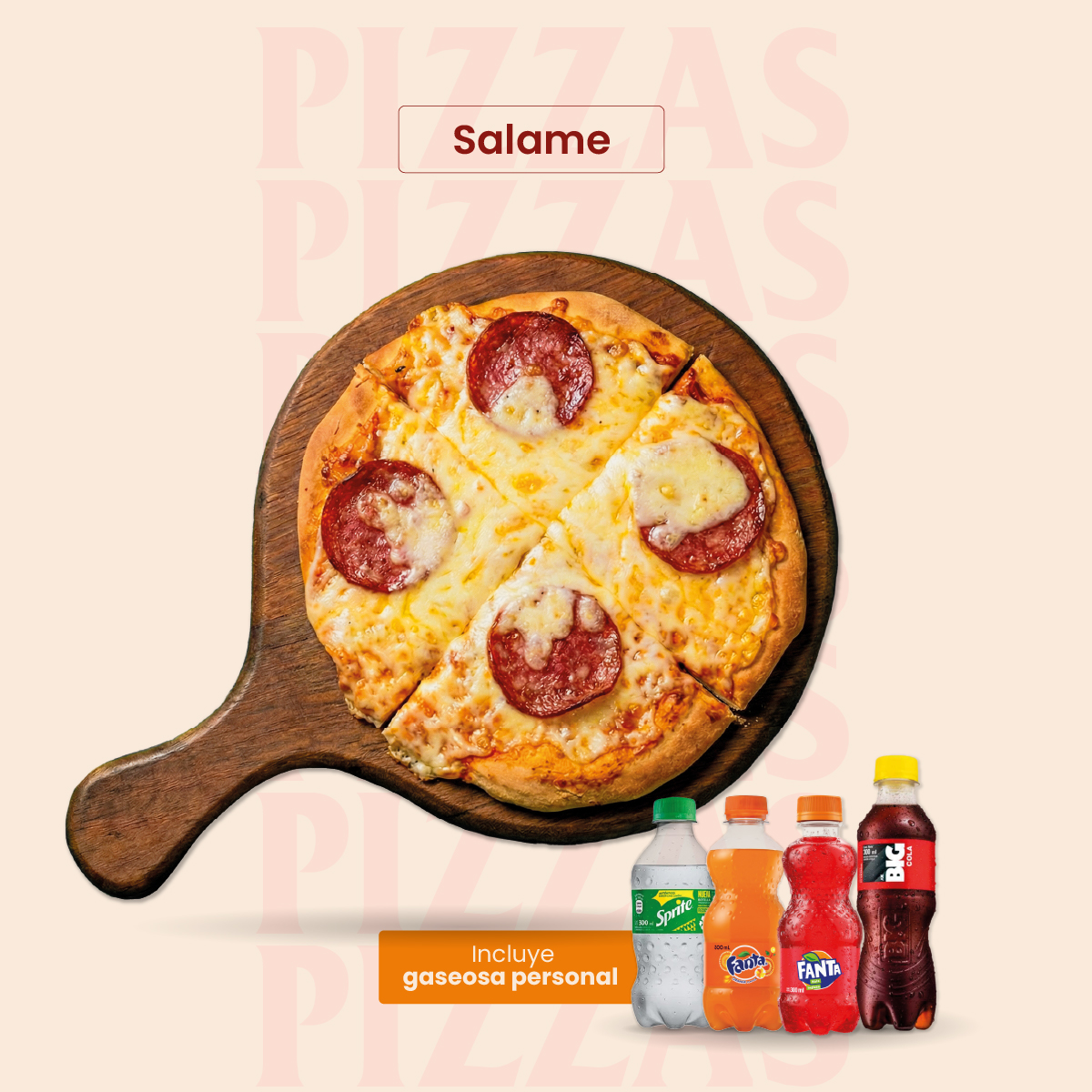 Mini Pizza Salame + Gaseosa Pequeña