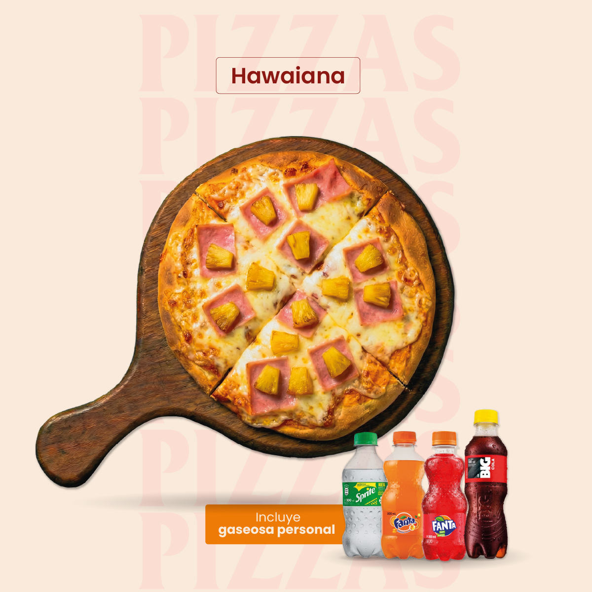 Mini Pizza Hawaiana + Gaseosa Pequeña